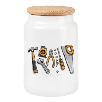 Illustration d’outils pour artisans - Boîte à biscuits avec couvercle en bois - blanc - Devant