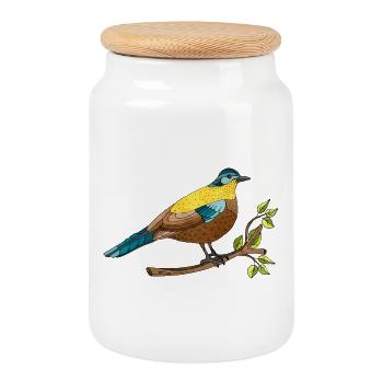 Colorful bird - Cookie Jar with Wooden Lid - white - Front