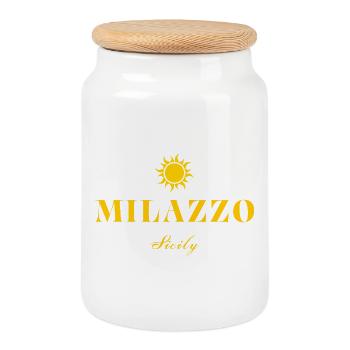 Milazzo Sizilien Sonne - Keksdose mit Holzdeckel - Weiß - Vorne