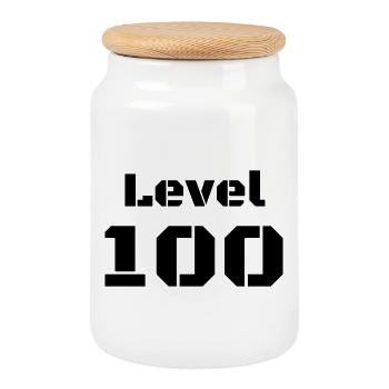 Level 100 - Cookie Jar with Wooden Lid - white - Front