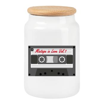 Mixtape in Love Vol.1 - Cookie Jar with Wooden Lid - white - Front