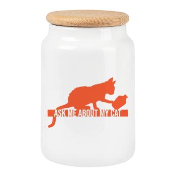 Ask Me About My Cat Katze Haustier Liebe Tierliebe - Keksdose mit Holzdeckel - Weiß - Vorne