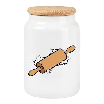 Rolling Pin Rolling Dough Roll Baking - Cookie Jar with Wooden Lid - white - Front