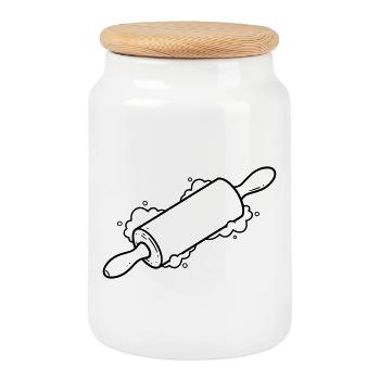 Nudelholz Backrolle Mehl Outline - Keksdose mit Holzdeckel - Weiß - Vorne