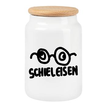 Brille Schieleisen Spruch - Keksdose mit Holzdeckel - Weiß - Vorne