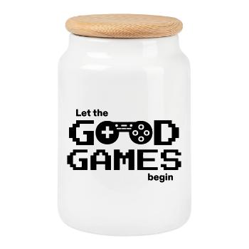 Let the good games begin – Pixel-Controller - Keksdose mit Holzdeckel - Weiß - Vorne