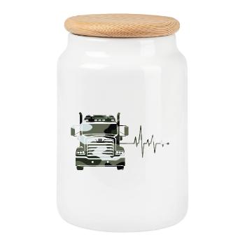 Camouflage Truck - Cookie Jar with Wooden Lid - white - Front