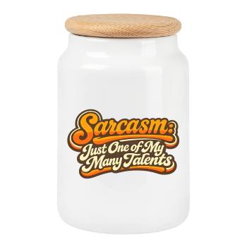Sarkasmus eines meiner Talente Retro Spruch - Keksdose mit Holzdeckel - Weiß - Vorne