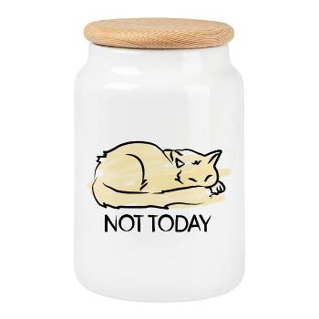 Cat Not Today - Cookie Jar with Wooden Lid - white - Front