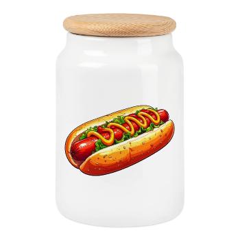 Hot Dog - Cookie Jar with Wooden Lid - white - Front