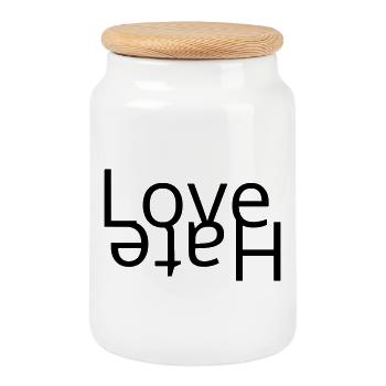 Liebe – Hass - Keksdose mit Holzdeckel - Weiß - Vorne