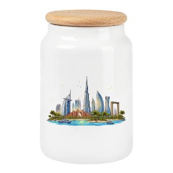 Skyline du front de mer de Dubaï - Boîte à biscuits avec couvercle en bois - blanc - Devant