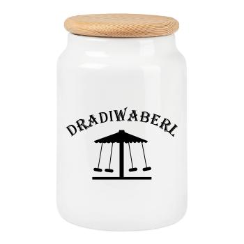 Dradiwaberl – Austrian dialect carousel - Cookie Jar with Wooden Lid - white - Front