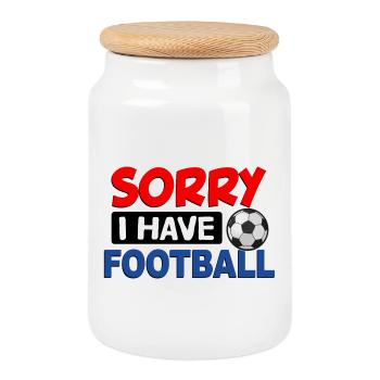 Sorry_i_have_football - Cookie Jar with Wooden Lid - white - Front