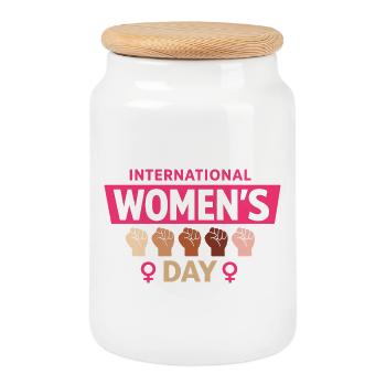 International Women's Day Girl Power Gift - Cookie Jar with Wooden Lid - white - Front