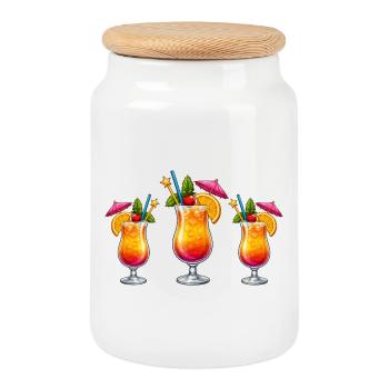 Trois cocktails tropicaux dans un verre - Boîte à biscuits avec couvercle en bois - blanc - Devant