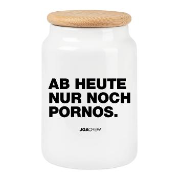 JGA: Ab heute nur noch Pornos - Illustration - Keksdose mit Holzdeckel - Weiß - Vorne