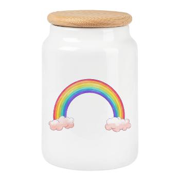 Arc arc-en-ciel avec nuages - Boîte à biscuits avec couvercle en bois - blanc - Devant