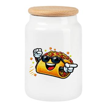 Taco cool avec lunettes de soleil - Boîte à biscuits avec couvercle en bois - blanc - Devant