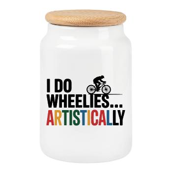 Artistic Cycling Grace  - Cookie Jar with Wooden Lid - white - Front