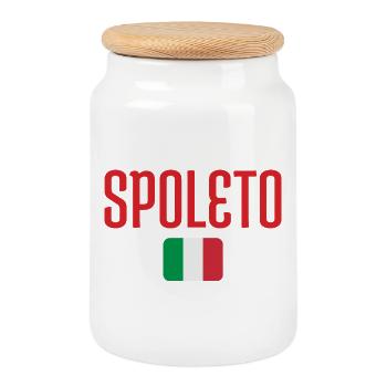 Spoleto Red Typeface with Italian Flag - Cookie Jar with Wooden Lid - white - Front
