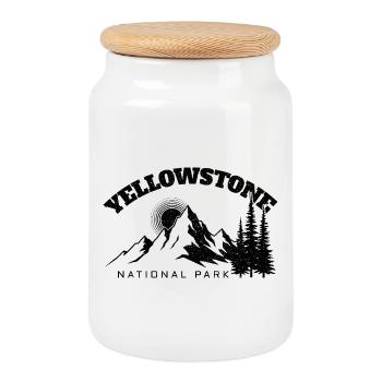Hiking Yellowstone National Park - Cookie Jar with Wooden Lid - white - Front