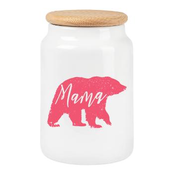 Mama Bear Pink – Cadeau doux pour la fête des mères - Boîte à biscuits avec couvercle en bois - blanc - Devant