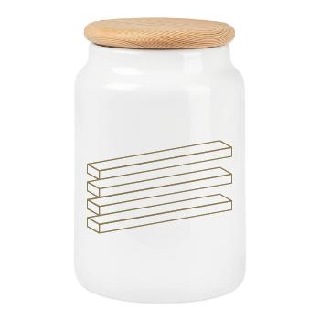Optical Illusion Geometry Minimalist Puzzle - Cookie Jar with Wooden Lid - white - Front
