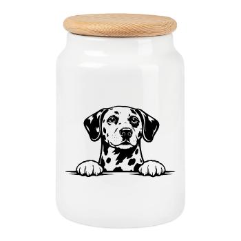 Dalmatian Portrait Black & White - Cookie Jar with Wooden Lid - white - Front