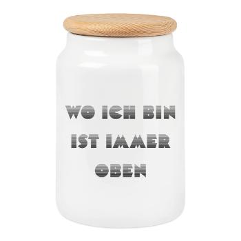 Wie ein Kompass: Ich bin immer oben - Keksdose mit Holzdeckel - Weiß - Vorne