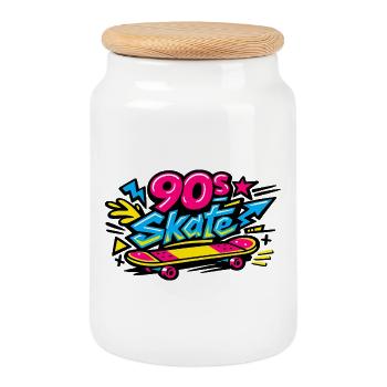 90s Skateboard Retro Flair - Cookie Jar with Wooden Lid - white - Front