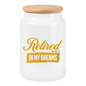 Retired In My Dreams - Lustiges Ruhestand Design - Keksdose mit Holzdeckel - Weiß - Vorne