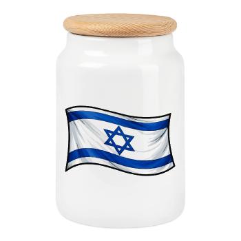 Drapeau israélien : Étoile de David - Boîte à biscuits avec couvercle en bois - blanc - Devant