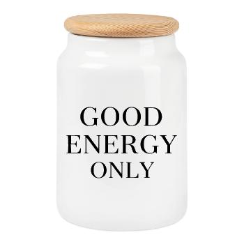 Good Energy Only Spruch Motivation Positive Vibes - Keksdose mit Holzdeckel - Weiß - Vorne