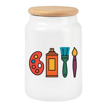 Artistic Painting Set Palette Sprayer Brushes - Cookie Jar with Wooden Lid - white - Front