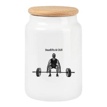 Deadlifts_and_chill - Boîte à biscuits avec couvercle en bois - blanc - Devant