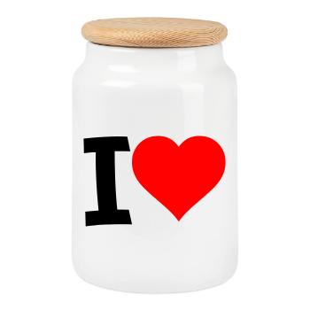 Red Heart - Clear Love Look - Cookie Jar with Wooden Lid - white - Front