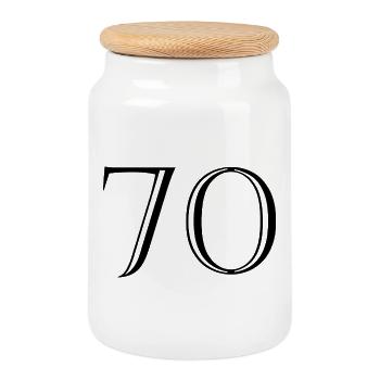70. 70 YEARS. 70th ANNIVERSARY. 70 YEARS ANNIVERSARY. - Cookie Jar with Wooden Lid - white - Front