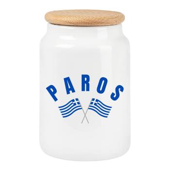 Paros Crossed-Flaggen-Emblem - Keksdose mit Holzdeckel - Weiß - Vorne