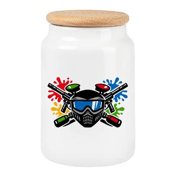 Graffiti helmet with paint splash - Cookie Jar with Wooden Lid - white - Front