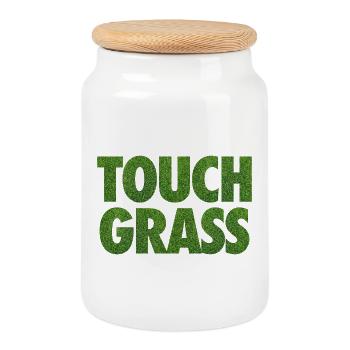 Slogan Internet du mème Touch Grass - Boîte à biscuits avec couvercle en bois - blanc - Devant