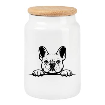 Bouledogue français noir et blanc - Boîte à biscuits avec couvercle en bois - blanc - Devant