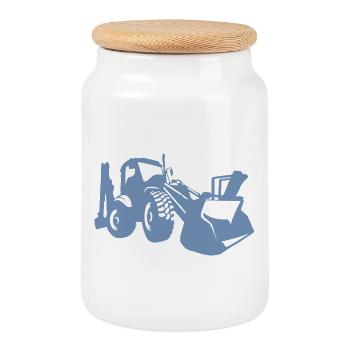 Excavator Wheel Loader Construction Equipment Operator Silhouette - Cookie Jar with Wooden Lid - white - Front