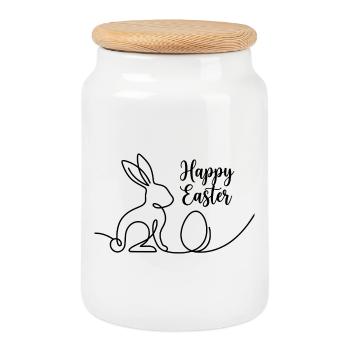 Joyeuses Pâques, Chemise de Pâques Un lapin mignon - Boîte à biscuits avec couvercle en bois - blanc - Devant