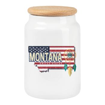 Montana United States USA Map Souvenir - Cookie Jar with Wooden Lid - white - Front
