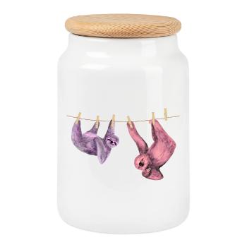 Idée cadeau avec un motif drôle d’animal paresseux - Boîte à biscuits avec couvercle en bois - blanc - Devant