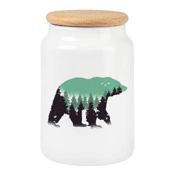 Bear Forest Nature - Cookie Jar with Wooden Lid - white - Front