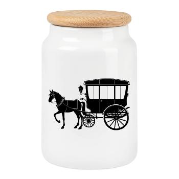 Calèche à chevaux Amish - Boîte à biscuits avec couvercle en bois - blanc - Devant
