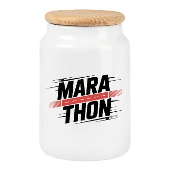 Marathon Sprint Neonstreifen - Keksdose mit Holzdeckel - Weiß - Vorne
