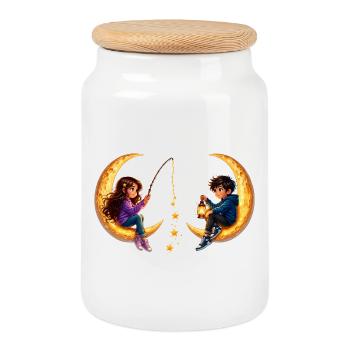 Jeunes filles Croissant de Lune - Boîte à biscuits avec couvercle en bois - blanc - Devant